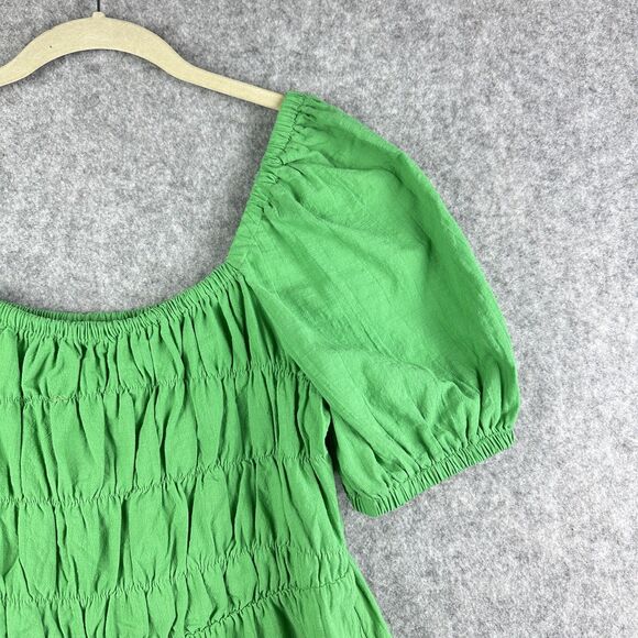 Hausen Mini Romper Womens Large Smocked Puff Sleeve Cottage Boho Pockets Stretch - Picture 4 of 16